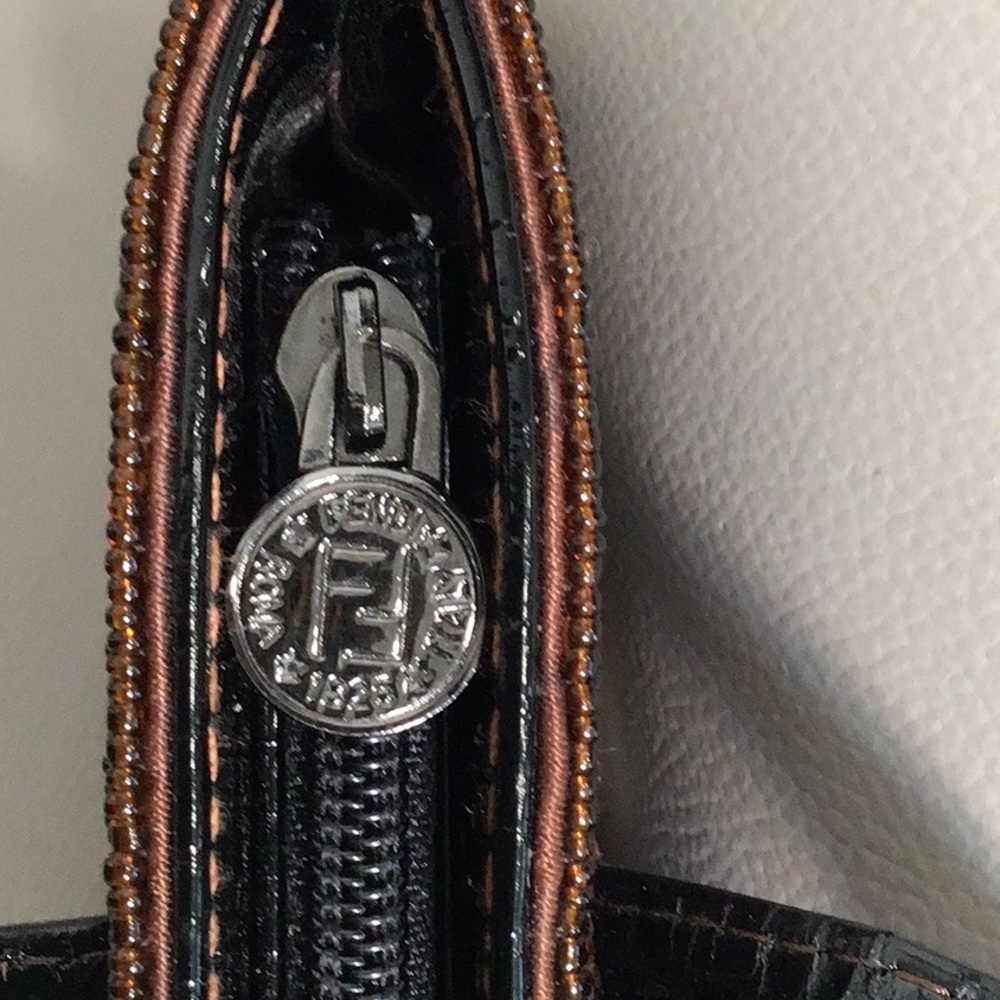 FENDI Limited Edition Beaded Tote  Handbag w/ Crocodile Embossed Patent Leather - Picture 5 of 15